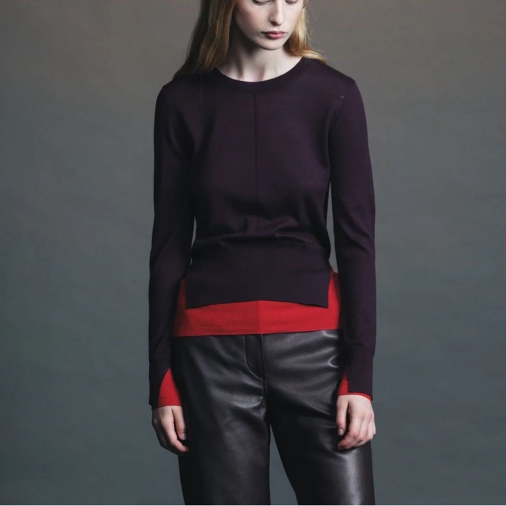 NWT SAINTART Myra Wool Long Sleeve Crew Neck Sweater in Burgundy/Tomato, Size S